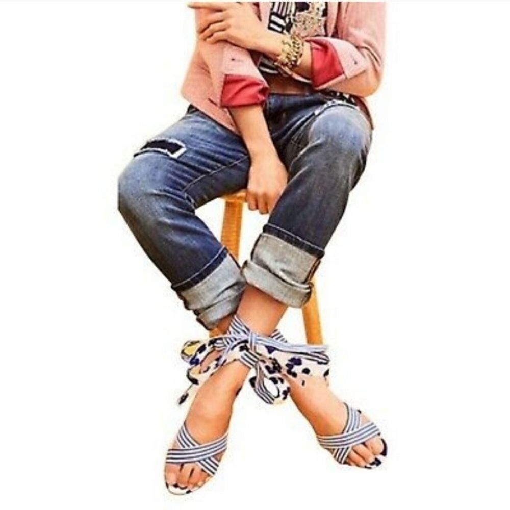 Cabi Blue Floral Lace-up Tie Sandal Flats 8 M